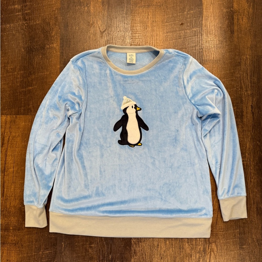 Croft & Barrow Light Blue penguin Fleece Top